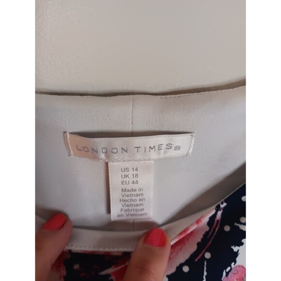 London Times Floral Fit And Flare Dress Sz 14 Blue - Picture 2 of 5